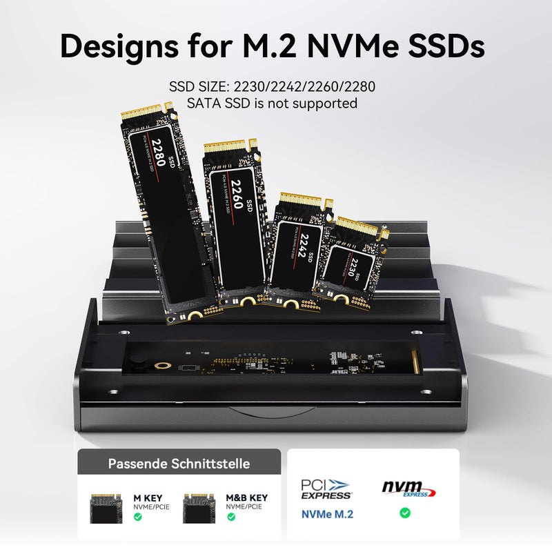 ANYOYO NVMe M.2 SSD Enclosure, 40Gbps NVMe Enclosure Up to 8TB SSD, Tool-Free Aluminum Case with Triple Fins Heat Dissipation, Compatible with Thunderbolt 3/4 & USB4/3.2/3.1/3.0/2.0 M1 M2 Pro/Max Black
