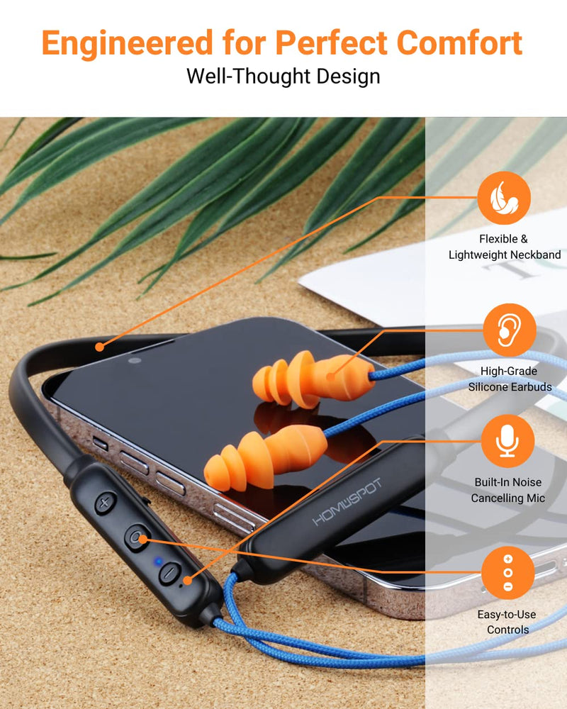 Bluetooth Work Headphones, OSHA-Compliant, 27dB NRR, 24H Playtime | Noise-Reduction Safety Earbuds | Bluetooth 5.4, 100 ft | aptX HD | Soft 3-Flange Silicone Ear Tips | Blue-Orange Blue with Orange