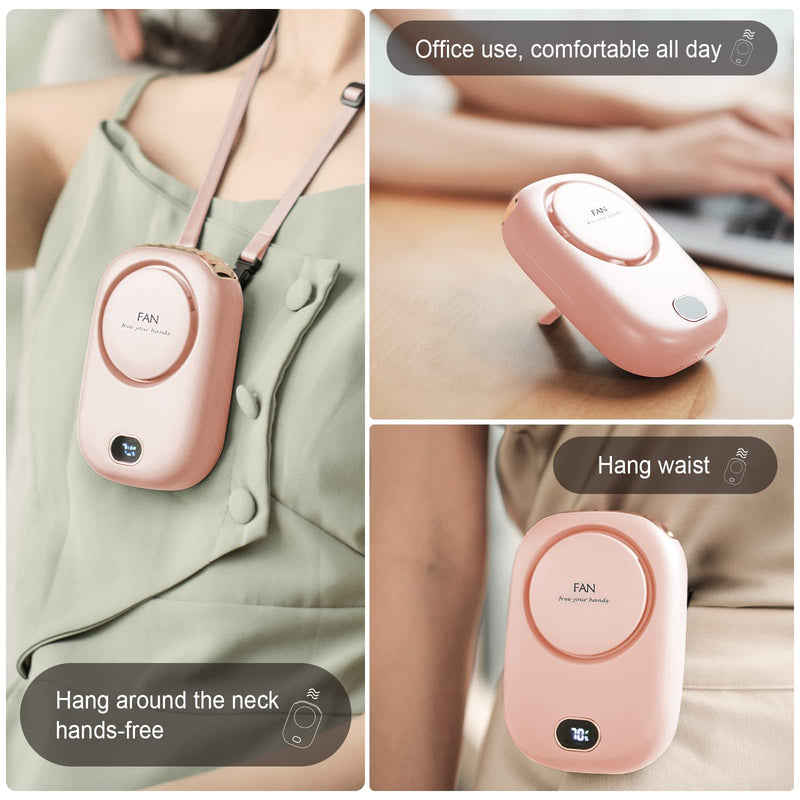 2 Pack Portable Neck Fan, Hanging Neck Fan Hands Free with Adjustable Lanyard and Bracket, USB Rechargeable Bladeless Mini Fans Portable (Pink+Green)