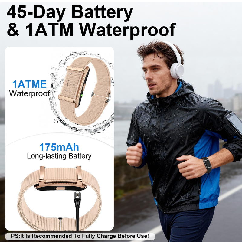 Smart Bracelet Fitness Trackers for Men Women, Smart Watch 24/7 Heart Rate Sleep Stress HRV Monitor, 170+ Sports Modes, 2 Bands, Free APP Rose Gold