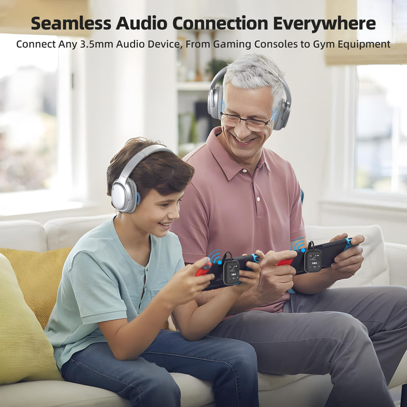 Airplane Bluetooth 5.3 Transmitter for All Headphones - Bluetooth Adapter for TV - Dual Connection - aptX Low Latency - Flying Travel,Long Flight Essentials - Wireless Audio Aux for MP3,Game,PC-Black Black