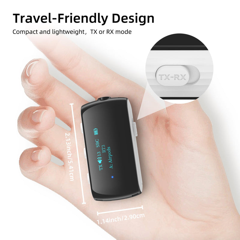 Bluetooth Transmitter Receiver for 2 AirPods/Headphones, Flight Bluetooth 5.2 Adapter for Airplane, TV, Gym and PC with a 3.5mm Audio Jack, Wireless BT Receiver with Mic for Car/Home Stereo White
