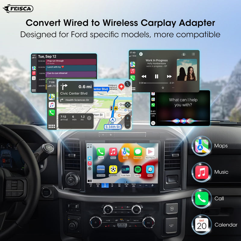 Wireless Carplay Adapter for iPhone, Convert Wired to Apple Carplay Wireless Adapter, Mini Size, Plug and Play, Connection Stable No Delay Car Play for Ford Specific Models