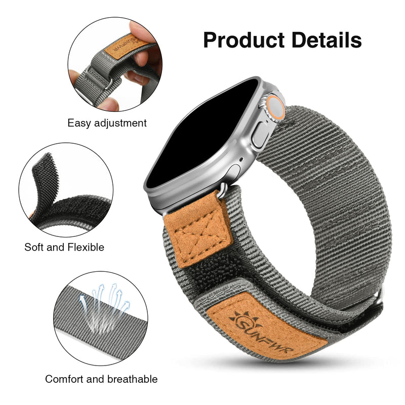 Bundle of the Rugged Nylon Velcro Apple Watch Band (Gray+Black)