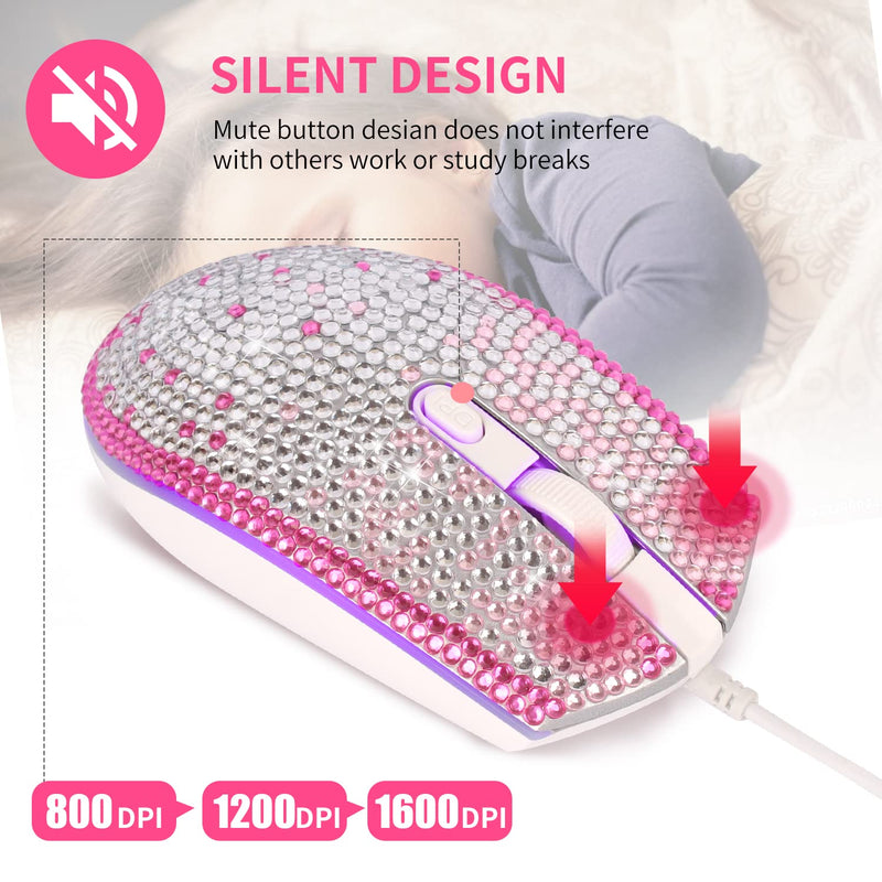 Gaming Mouse,7 Colors Backlit Optical Game Mice Ergonomic USB Wired with 1600 DPI and 6 Buttons 4 Shooting for Computer/Win/Mac/Linux/Andriod/iOS. (White&Pink) White&Pink