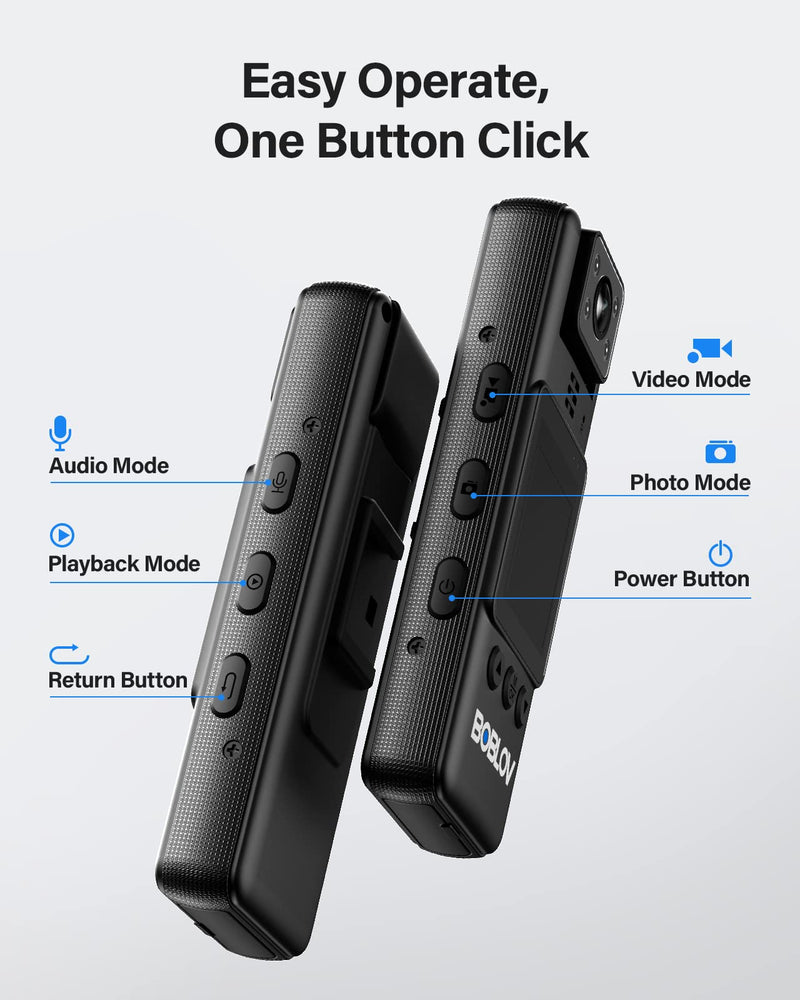 BOBLOV A23 Body Worn Camera, 180° Rotatable Video Camera, 2200mAh Battery with 9Hours Shooting, Night Vision, 1080P, Design for Lecture, Fishing, or Delivery(Memory Card Not Included)