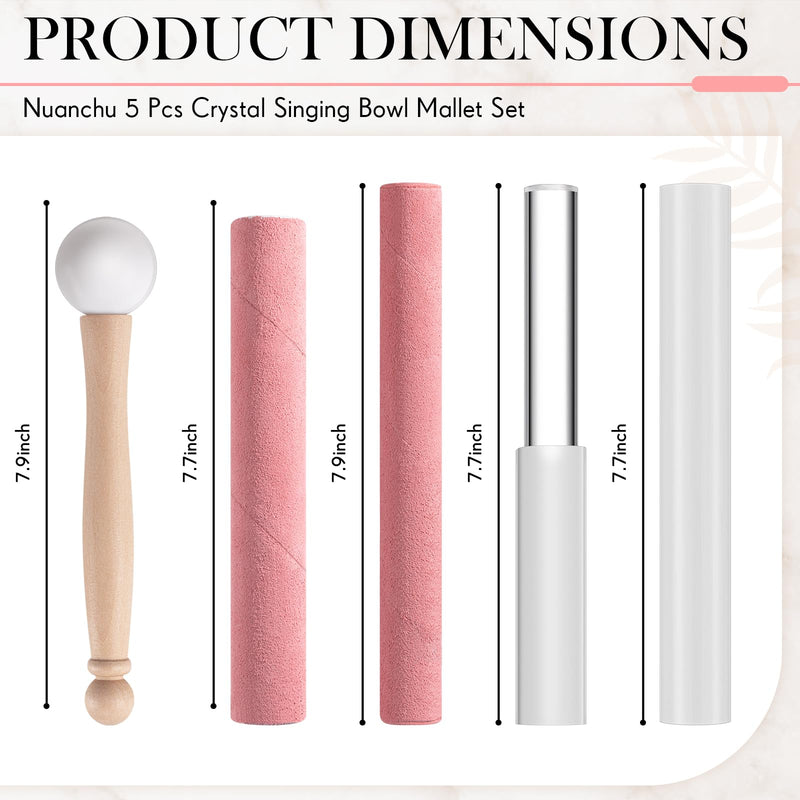 [AUSTRALIA] - Nuanchu 5 Pcs Crystal Singing Bowl Mallet Set Includes Sheepskin Solid and Hollow Sound Sticks Singing Bowl Rubber Mallet with Wood Handle Clear Acrylic Striker for Playing (Pink) Pink 