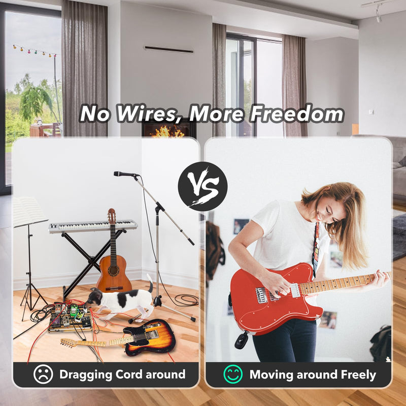 A8 Wireless Guitar Transmitter Receiver System, 2.4GHz Rechargeable, 24-bit/48KHz Audio, Low Latency <4ms for Electric Guitar & Bass, Wireless Audio Transmitter & Receiver (A8-2(2TX+1RX)) A8-2(2TX+1RX)