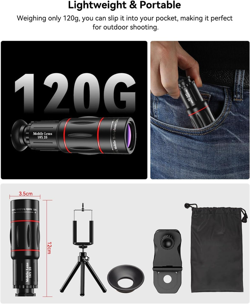 Evil eye 18X Telephoto Lens, Hight Power Telephoto Phone Lens with Tripod, Mobile Cell Lens Attachment for Android & iPhone, Samsung and Most Smartphone