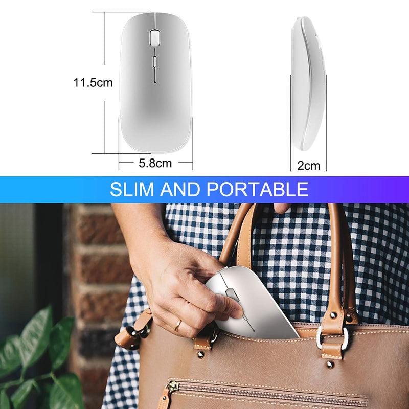 Ultra-Thin 2.4G Office Wireless Mouse Mute Charging Mouse Notebook Home Mouse with USB Receiver Compatible for Notebook, PC, Laptop, Computer, MacBook (Silver) Silver