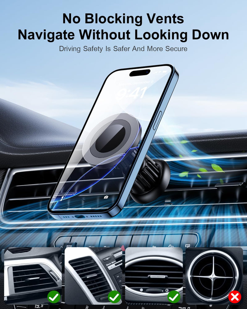 Magnetic Car Phone Holder [3-in-1] for Dashboard, Windshield & Vent, with Strong Suction Cup, Adjustable Metal Arm & 360° Rotation, Universal Phone Mount for All Cell Phones