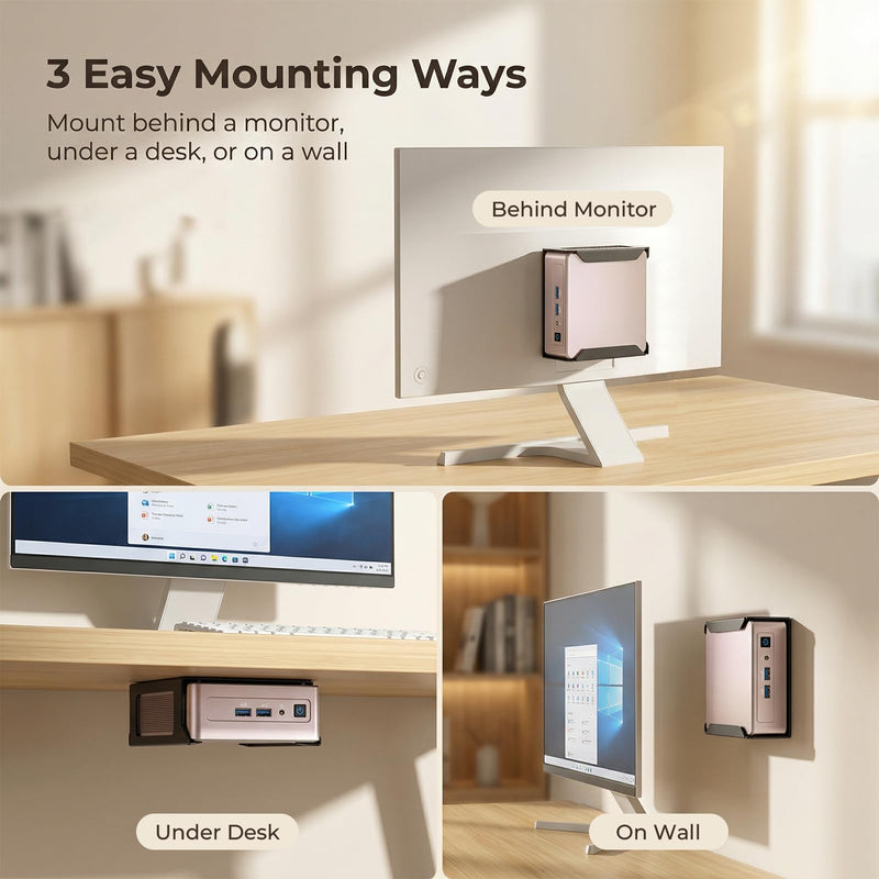 Metal Mini PC Mount for GEEKOM A5, AE7, AE8, IT8, IT11, IT12, IT3, IT15 Mini PC, Vesa/Wall/Under Desk, for GEEKOM Mini PC Wall Mount, Easy to Install, Black
