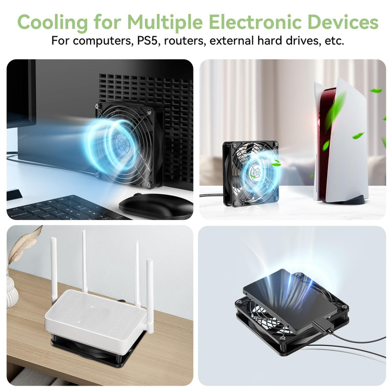 ELUTENG USB Fan 120 mm 5 V PC Fan Dual Ball Bearing with Digital Temperature Control, USB Fan 12 cm Case Fan with 3 Adjustable Speeds for PS5/Laptop/TV Box/AV Cabinet/Router 120mm Lüfter+Digitaler Temperaturregler