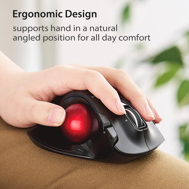 ELECOM EX-G Left Handed Trackball Mouse, 2.4 GHz USB Wireless, Ergonomic, Thumb Control, Tracking Roller Ball, 6 Programmable Buttons, Tilt Scroll