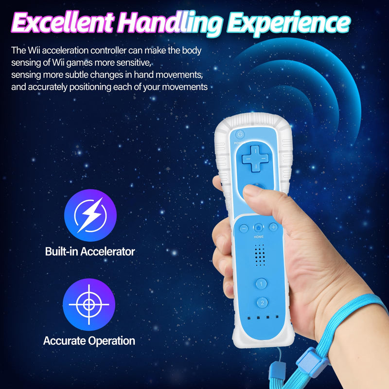 Wii Controller 2 Pack, Wii Remote Controller with Silicone Case and Wrist Strap Compatible for Wii/Wii U (Pink and Blue) Pink and Blue