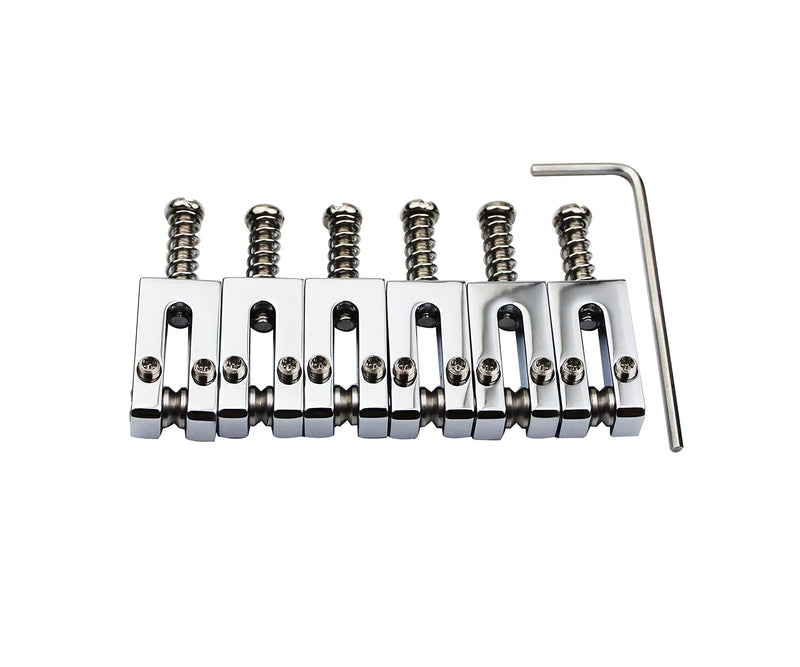 Guyker 10.5MM Guitar Tremolo Bridge Saddles - Brass Modern Guitar Saddles Compatible with Strat ST Tele TL Electric Guitar (6 Pack, Chrome) 10.5mm string spacing