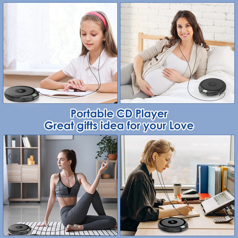 Gueray CD Player Portable CD Walkman: with Earphones Portable CD Player for Car with Anti-Skip Shockproof Personal CD Player with LCD Display Support PROG Memory Function Repeat Playback Sound Black