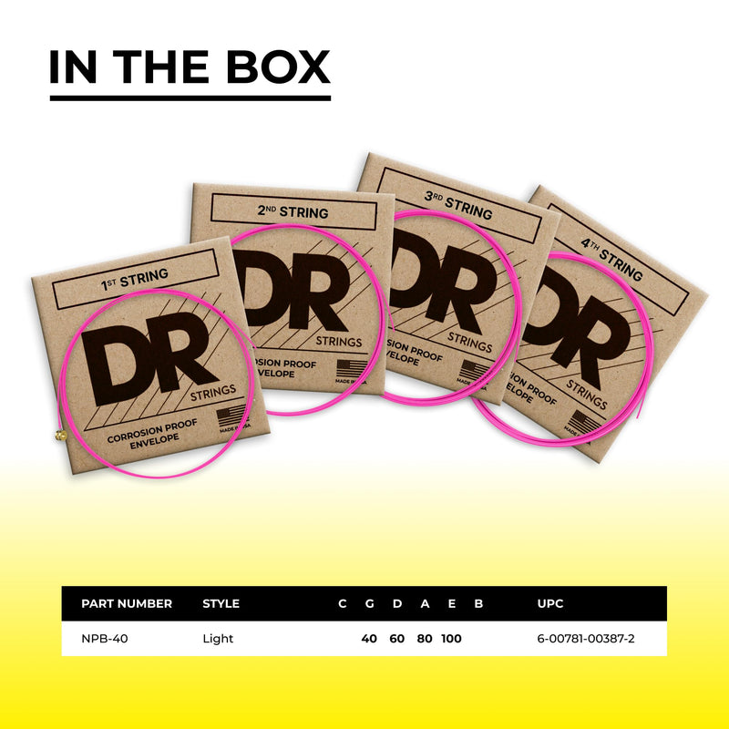 DR Strings HI-DEF NEON Bass Guitar Strings (NPB-40)
