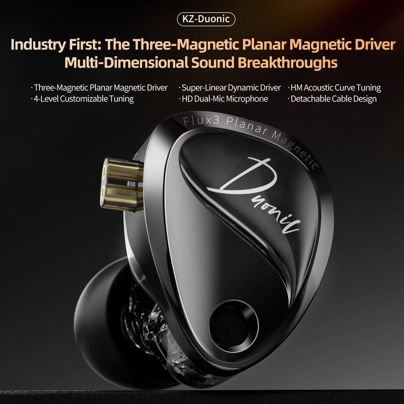 KZ Duonic in Ear Monitor, HiFi IEM Earbuds | 1DD+Triple-Magnet Planar Driver, 4 Tuning Switches with 12 Timbre, Bass Studio Headphones for Audiophiles, 3.5mm with Mic 3.5mm Jack with MIC