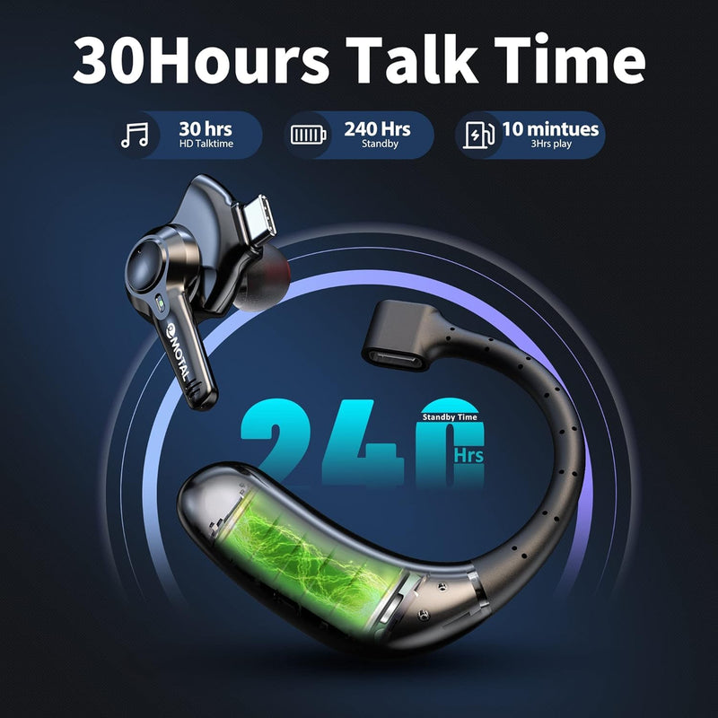 [AUSTRALIA] - emotal Dual-Mic AI Noise Cancelling Bluetooth Headset for Cell Phones, 10 Days Standby 30Hrs HD Talktime Bluetooth Earpiece IPX6 Waterproof Ultralight for Driving/Truckers/Business, Black 