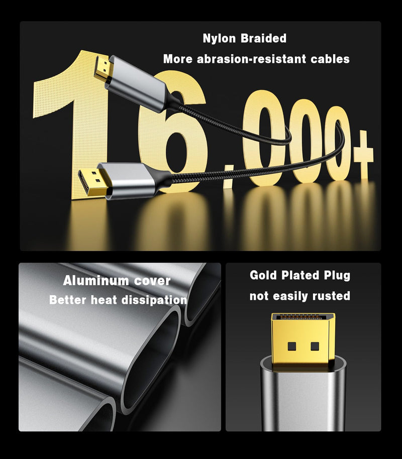 5Pack Active 4K@60Hz 2K@120Hz DisplayPort to HDMI Cable 3FT | UniDirectional DP 1.2 PC to HDMI 2.0 Display, Aluminum Braided Cord Compatible with AMD,NVIDIA,Desktops,and Gaming Monitors Gray 5