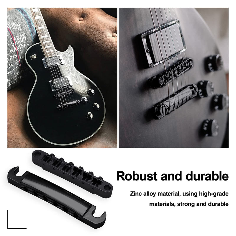 SAPHUE A Set of String Saddle Tune-O-Matic Bridge and Tailpiece with Studs for GB LP Style Electric Guitar (Black) Black