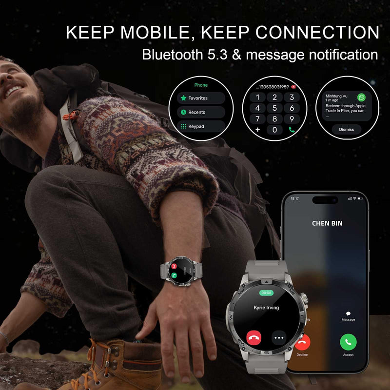 wonlex REDLEX Smart Watch for Men, 1.43" AMOLED Fitness GPS Tracker with 5.3 BT Call, 3ATM Waterproof, Sleep Pedometer Calories Counter, 65 Days Battery Life(Gray)