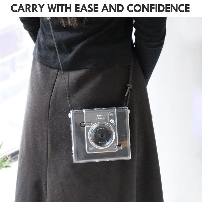 Fuji WIDE EVO Clear Case with Lens Cap, Clear Case and Aluminum Lens Cap with Anti-Lost String for Instax WIDE EVO Instant Camera - Camera Accessories Set - Grey Clear+Grey wide evo camera case+ lens cap