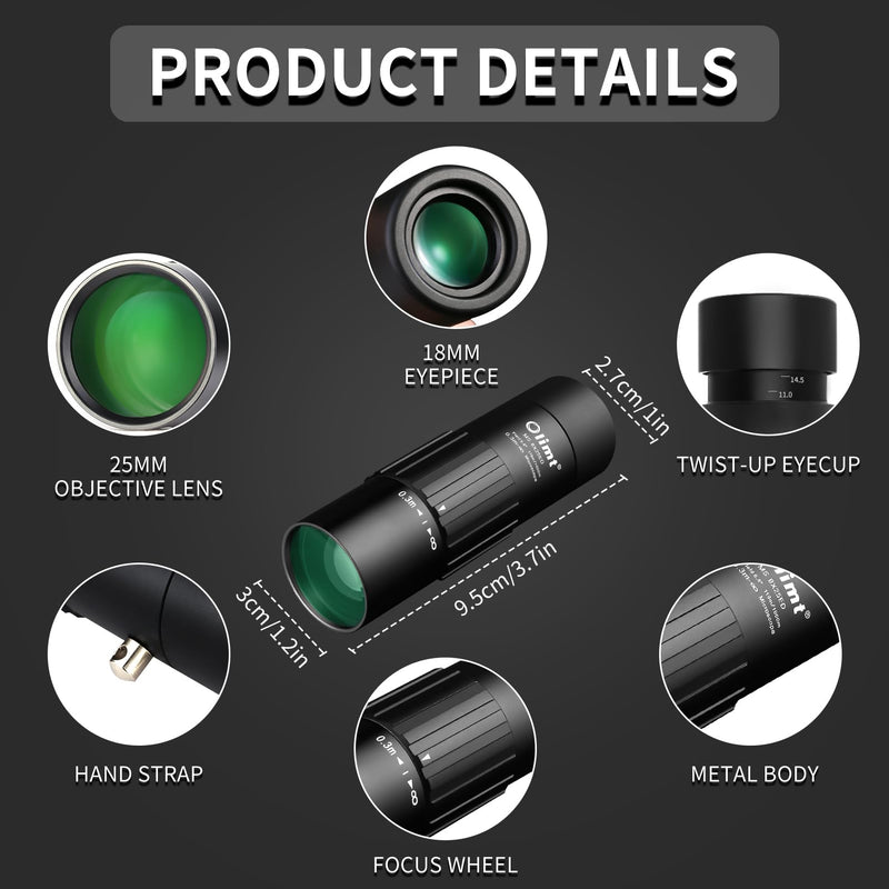 8x25 Monocular Telescope Mini Pocket Monocular Compact Monoculars for Adults 8X25 Black 1