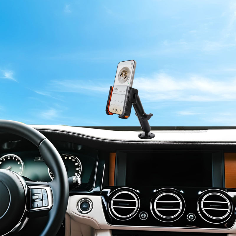 xik Universal Phone Mount Holder for Boat Car Truck Motorcycle UTV - AMPS Round Base, [1s Lock & Release][360° Adjustable], Fits 4.7"-7.2" Phones, Heavy Duty, Wall Mount Long style