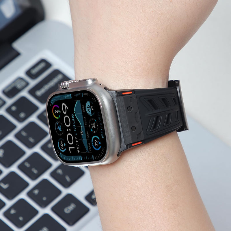 Band for Apple Watch 46mm 49mm 45mm 44mm Carbon Fiber Inlay Fluoroelastomer (FKM) Sport Wristband Sweat-proof Strap for Men's iWatch Series 11/10 9 Ultra 3/2/1 SE 8 7 6 5 4 3 2 1 Band 42mm (Black) Black