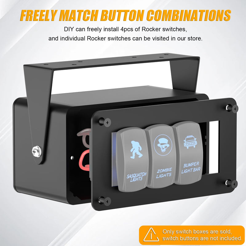 [AUSTRALIA] - Rocker/Toggle Switch Box - 4 Gang Switches Installation housing for Pickup Truck Car UTV Off Road Marine… (Medium-4 Gang) Medium-4 Gang 