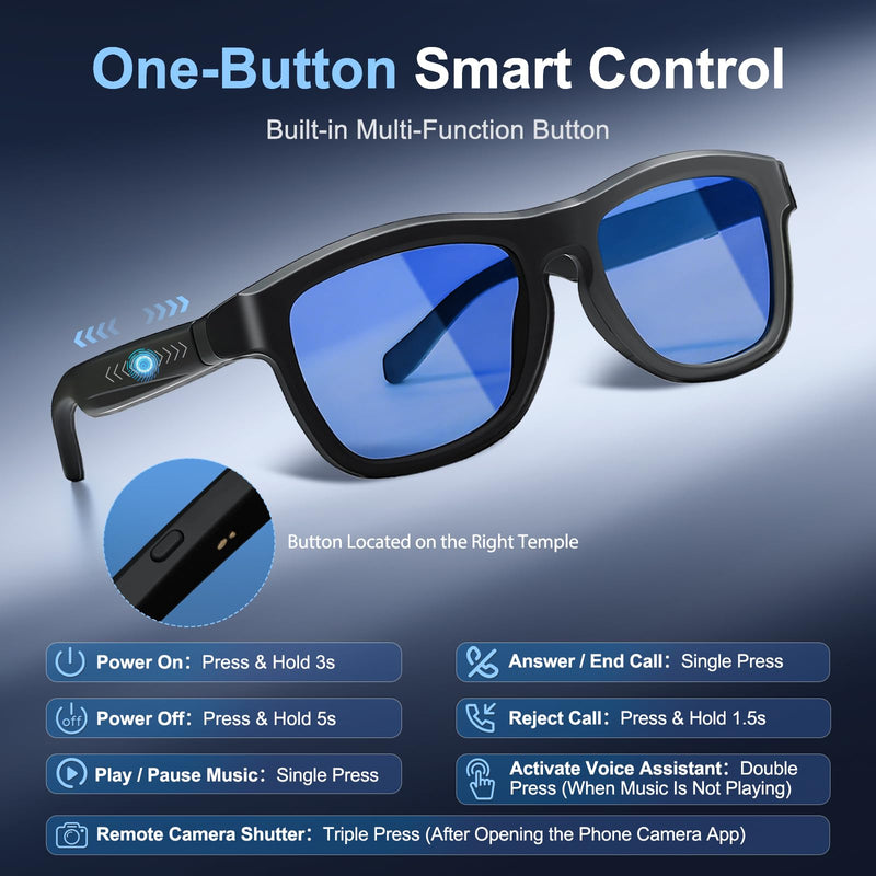 Smart Bluetooth Audio Glasses with Active Electrochromic Dimming, Hands-Free Calls & Music, AI Assistant & Productivity, Wearable Tech Glasses for Business/Travel/Sports, Ideal Gifts for Men Women