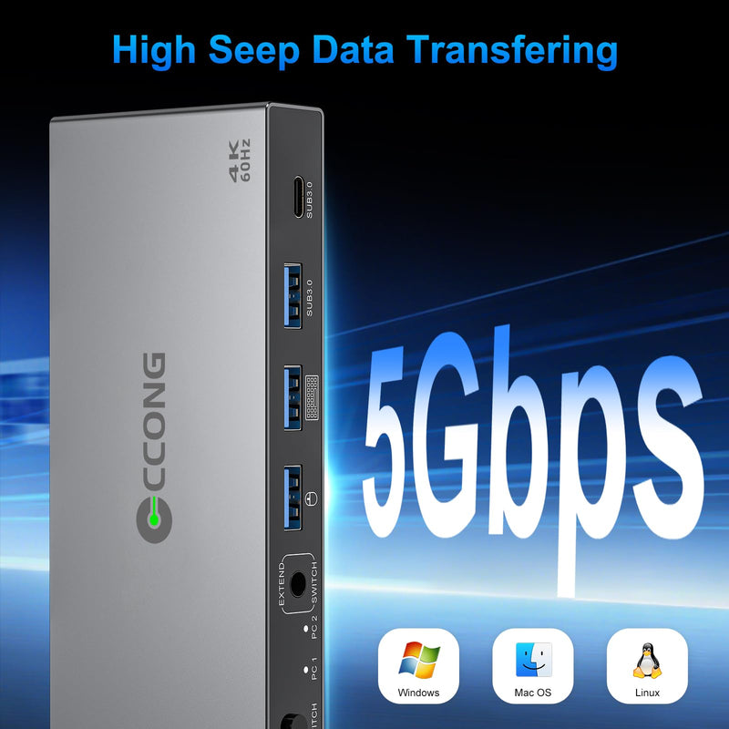 HDMI USB C KVM Switch 1 Monitor 2 Computers,4K@60Hz KVM Switches for | 1 PC+1 Laptop Share 4 USB3.0 Ports,Single Monitor,Keyboard & Mouse with 2 USB3.0 Cables Controller Office · Gaming · Meeting Grey Laptop+PC 1 Monitors