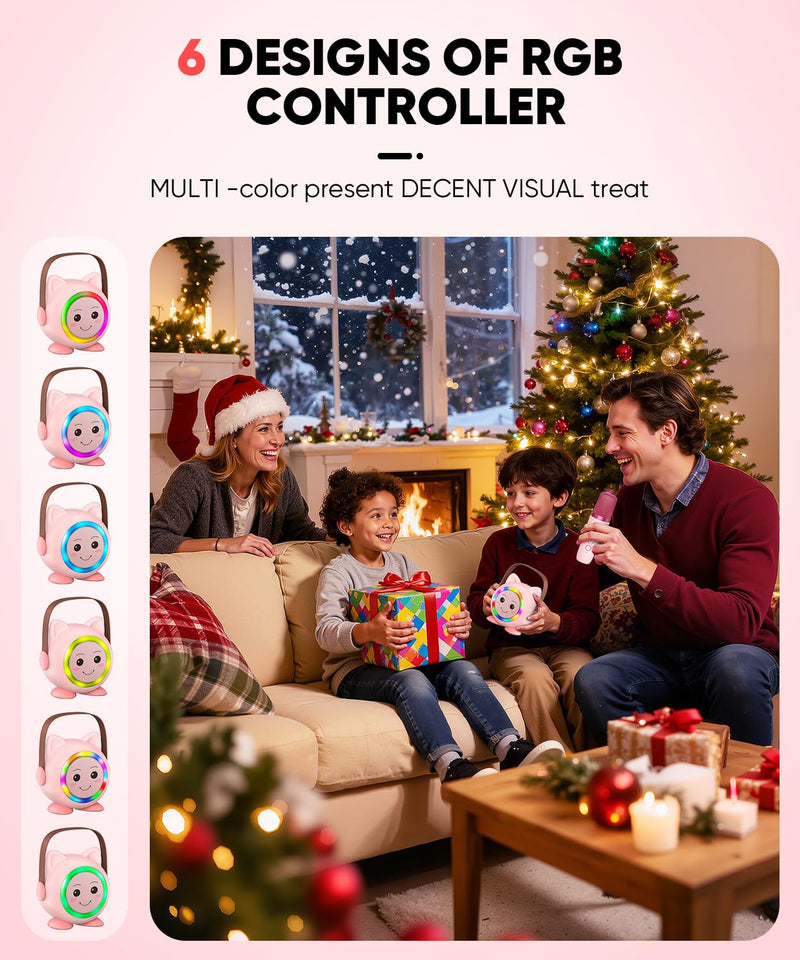 [AUSTRALIA] - Mini Karaoke Machine Toy for Kids, Portable Karaoke Machine with 2 Wireless Microphone for 4,5,6,7,8,9,10,11,12+ Years Old Christmas Birthday Gifts Girls Boys (Pink) Pink 2 Mic 