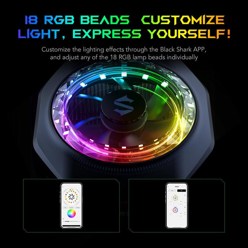Black Shark Magnetic Phone Cooler 5 Pro - 18 Addressable RGB LEDs, Detachable Grip, APP-Controlled Thermostatic Cooling Fan for iPhone MagSafe/Android/iPad -Gaming/Streaming/Photography 5 Pro Black