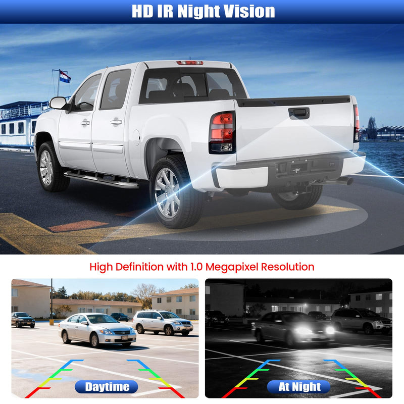 CAMECHO Tailgate Handle Back up Camera for 2007-2014 Chevrolet Chevy Silverado GMC Sierra 1500 2500 3500, IP67 Waterproof IR Night Vision Light Wide Angle AHD/CVBS/PAL Rear View Backup Camera Kit