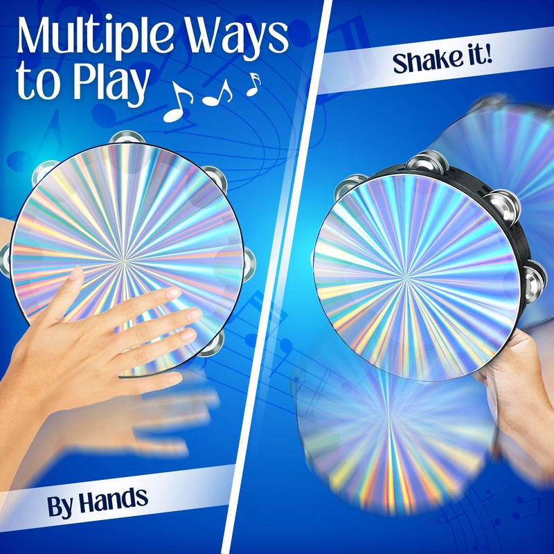 Flexzion Wood Church Tambourine Instrument - 6, 8, and 10 Inch Reflective Hand Drums for Adults, Single Row Metal Tambourine for Church, Parties, & Musical Events, 3-Pack 6, 8, 10 Inch (3-Pack)