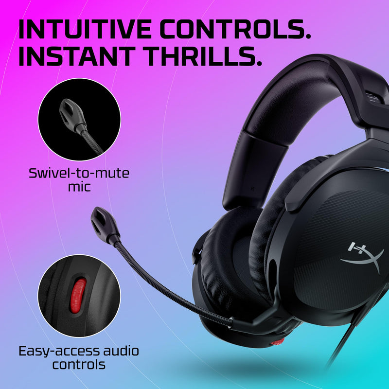 HyperX Cloud Stinger 2 – Gaming Headset, DTS Headphone:X Spatial Audio, Lightweight Over-Ear Headset with mic, Swivel-to-Mute Function, 50mm Drivers, PC Compatible, Black Wired