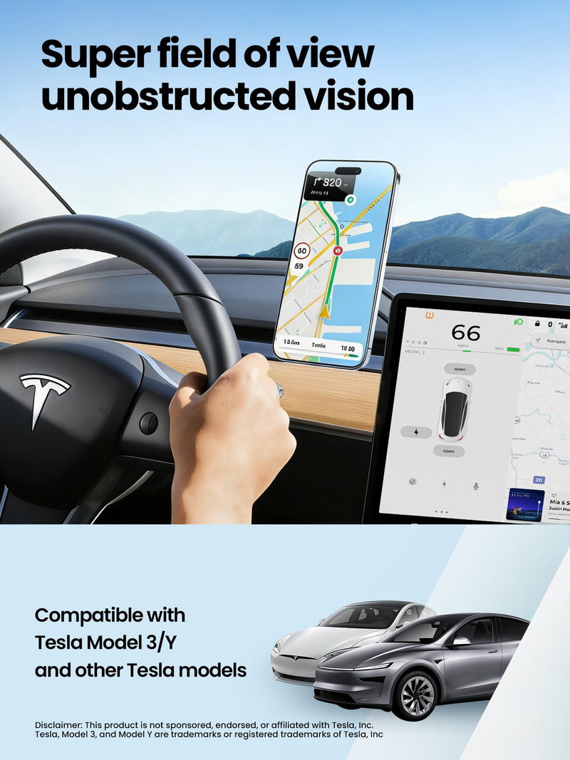 XIREL All-Metal Tesla Phone Mount, MagSafe Foldable 360° Adjustable Holder | Strong magnetic mount for Tesla Model 3/Y/X/S/Juniper/Cybertruck, fits all phones and iPhone 12-17, car interior accessories