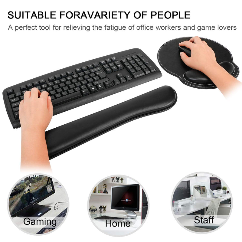 RICHEN Ergonomic PU Leather Keyboard Wrist Rest and Mouse Pad with Wrist Support, Memory Foam Set for Computer/Laptop,Gaming and Office, Comfortable for Easy Typing & Pain Relief (PU Black) Pu Black