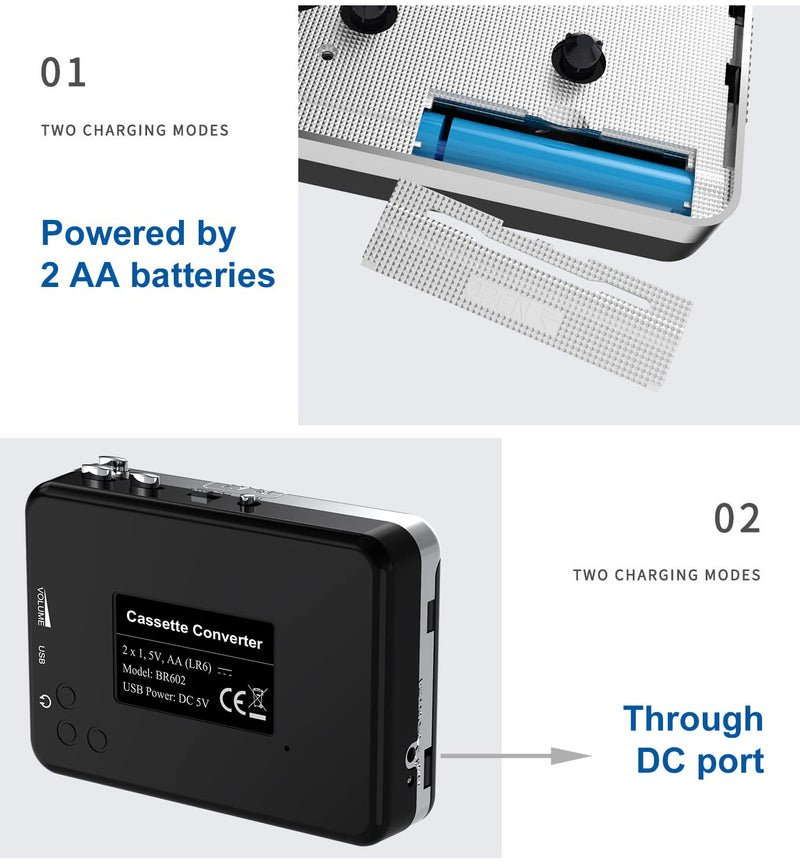 Cassette Player-Cassette Tape to MP3 CD Converter- Powered by Battery or USB,Convert Walkman Tape Cassette to MP3, Compatible with Laptop and PC, USB Cable,Software CD,3.5mm Jack Earphone GRAY
