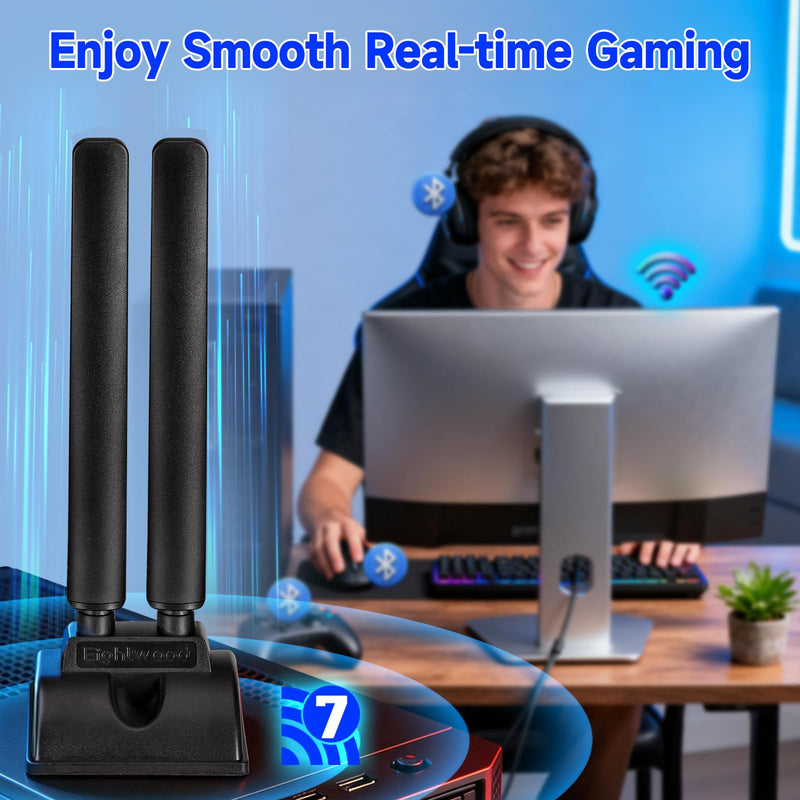Eightwood Tri-Band WiFi 7 Motherboard Antenna for ASUS Desktop PC | Push-On Connector, Magnetic Base, 6.5ft Cable, Compatible with ROG Strix, TUF Gaming, ProArt, PRIME WiFi 7 Motherboards