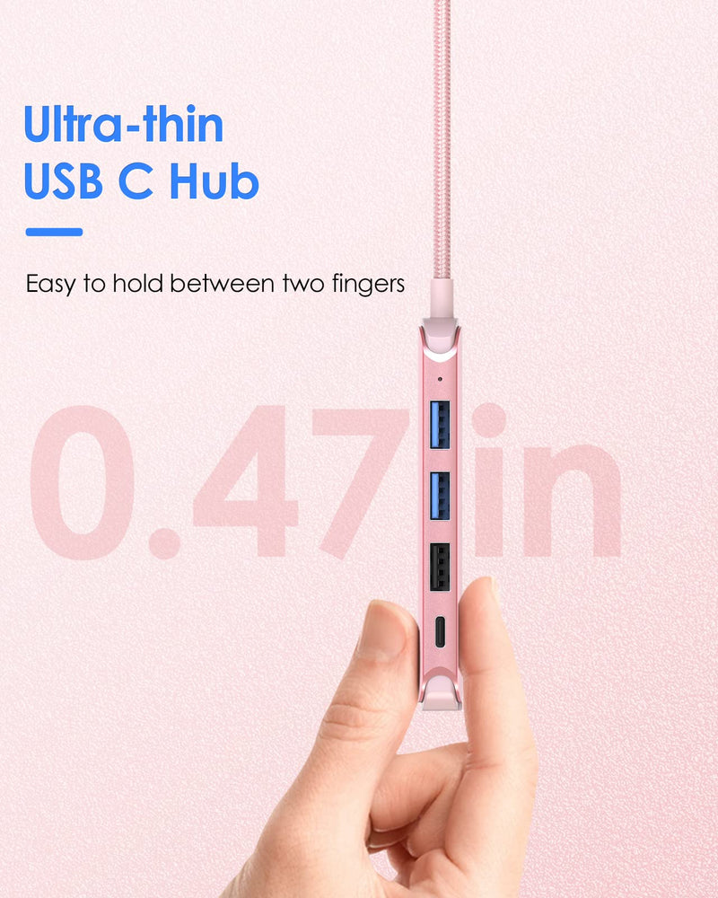 LENTION Ultra-Thin USB C Hub with Ethernet, 4K HDMI, USB 3.0/2.0, Card Readers & PD Adapter for 2022-2016 MacBook Pro 13/15/16/M1, New Mac Air & Surface, Chromebook, More (CB-C48, Rose Gold)
