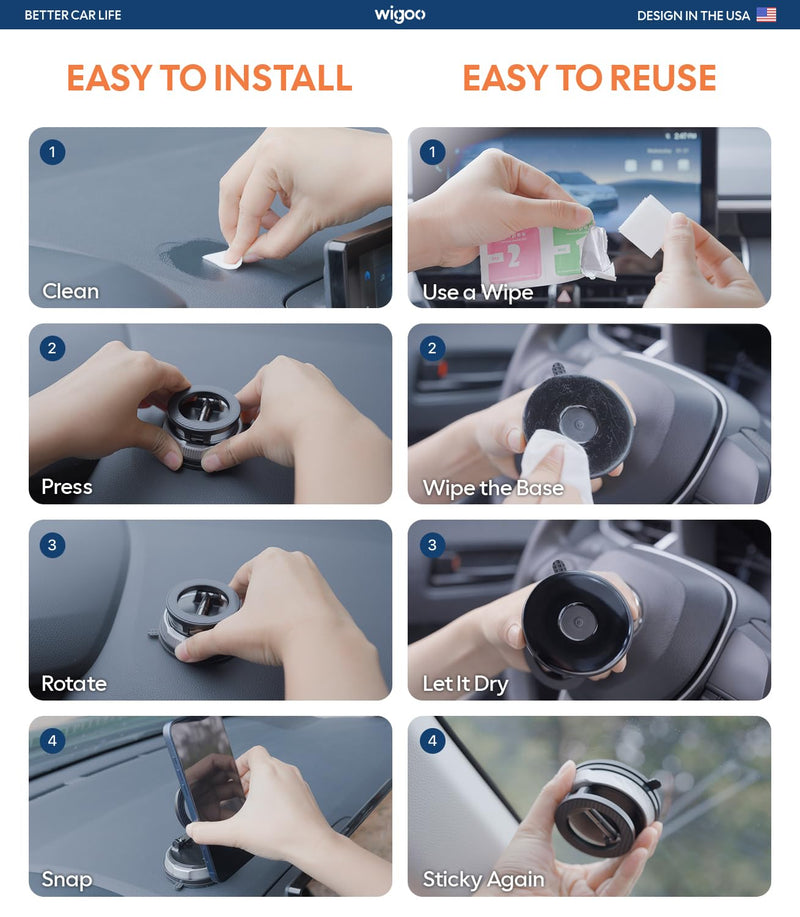 Wigoo Car Phone Holder for Magsafe [98LBS Suction & 3000gf Magnetic] | Phone Holders for Your Car for iPhone 17 Pro Max 16 15 14 13 12 Plus Air| 360° Adjustable Car Mount| Carbon Fiber
