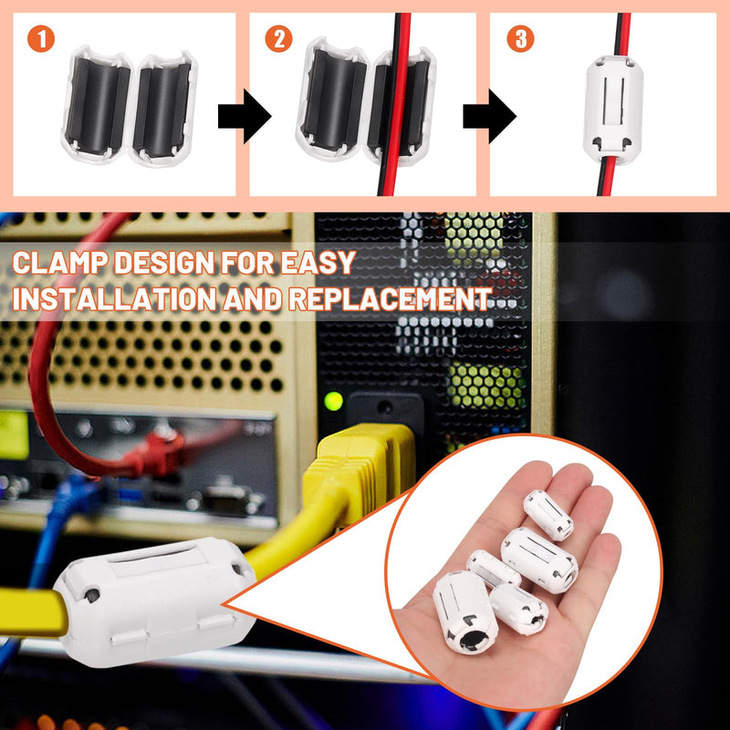 [AUSTRALIA] - Tanstic 28Pcs White Clip-on Ferrite Ring Core RFI EMI Noise Suppressor Cable Clip for 3.5mm 5mm 7mm 9mm 13mm Diameter Cable 
