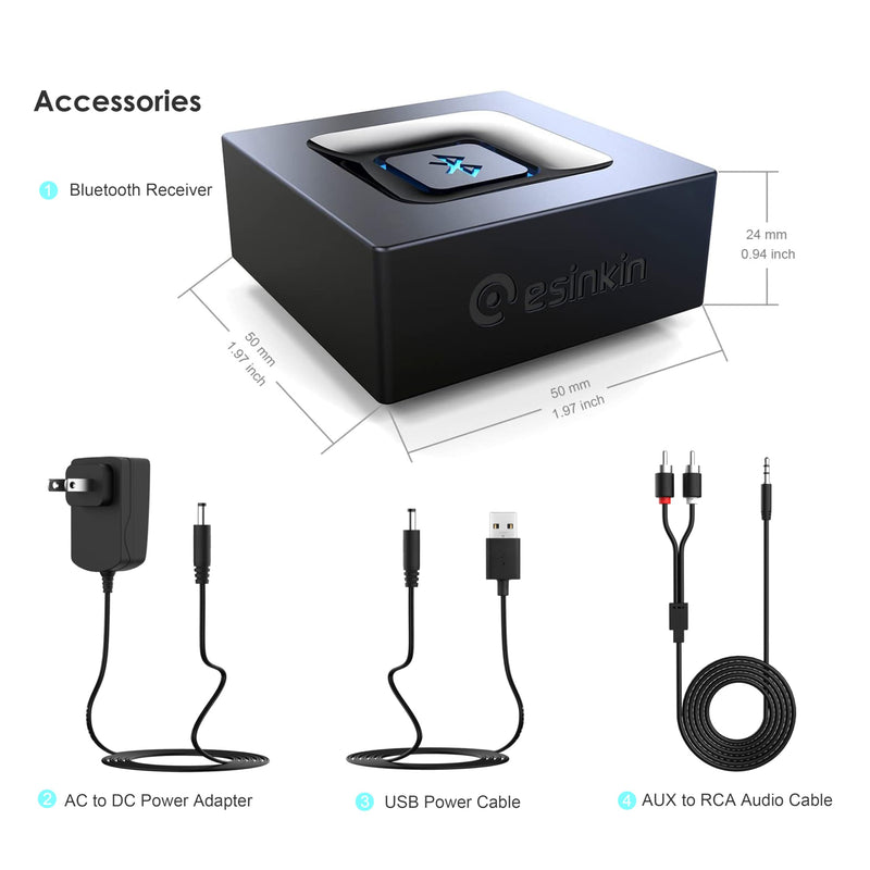 [AUSTRALIA] - Bluetooth Audio Adapter for Music Streaming Sound System, Esinkin Wireless Audio Adapter Works with Smartphones and Tablets, Bluetooth Receiver for Home Stereo 