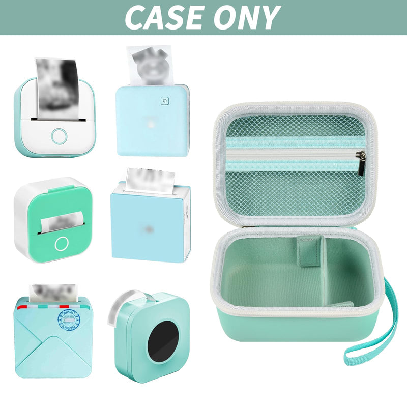 ANKHOH Label Maker Case for Memoking T02/ for Phomemo M02/ M02S/ M02 Pro/ Q30S/ for Ponek Mini Pocket Printer, Portable Sticker Printer Storage Holder Organizer Bag Paper&USB Cables, Box Only (Green) green