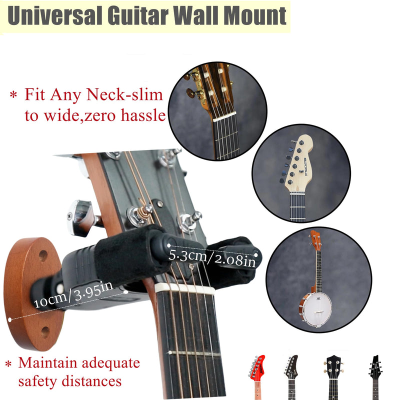 Guitar Wall Mount with Auto-Lock & Auto-Rotate Mechanism | 10KG+ Heavy Duty | Universal Mount for All Headstock/Neck Widths, Classical, Acoustic, Electric Guitars, Bass, etc(Wood Red) Wood Red