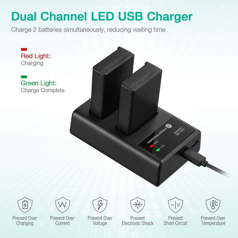 FirstPower EN-EL9 EN EL9a Battery 2-Pack 2000mAh and Dual USB Charger Compatible with Nikon D40, D40x, D60, D3000, D5000 Digital SLR Cameras